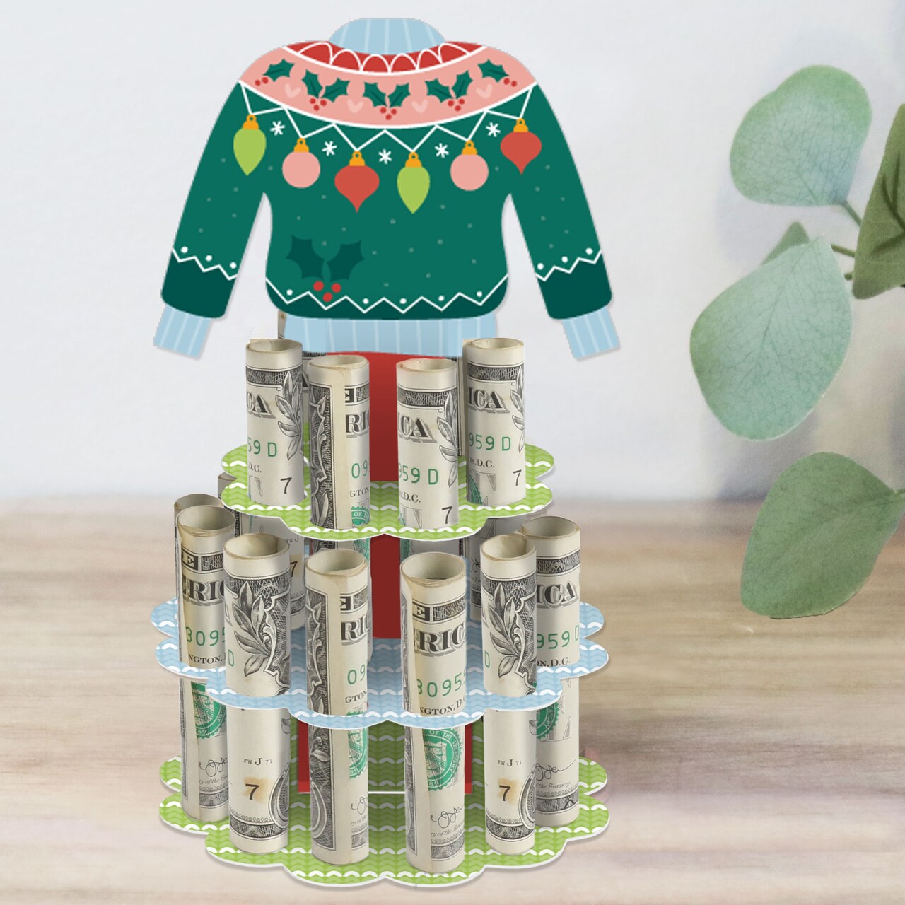 Big Dot of Happiness Colorful Christmas Sweaters - DIY Ugly Sweater Holiday Party Money Holder Gift - Cash Cake
